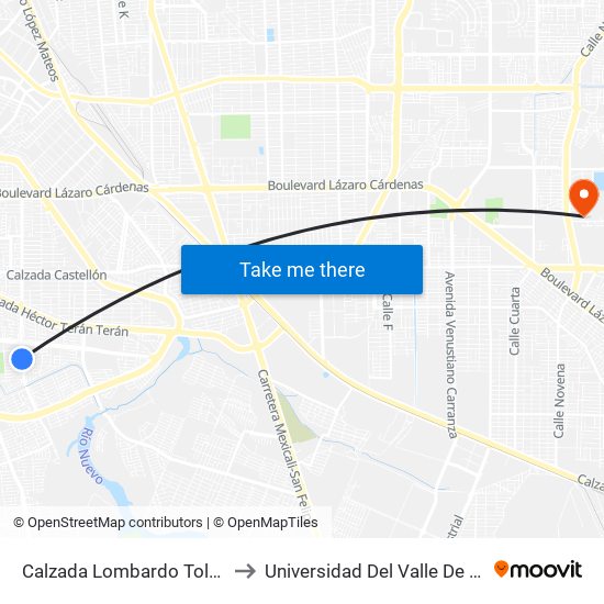 Calzada Lombardo Toledano / Basquetbolistas to Universidad Del Valle De México - Campus Mexicali map