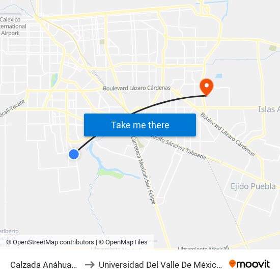 Calzada Anáhuac / Castillejo to Universidad Del Valle De México - Campus Mexicali map