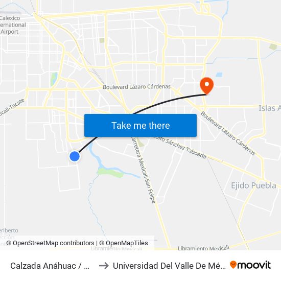 Calzada Anáhuac / Avenida Guadamur to Universidad Del Valle De México - Campus Mexicali map