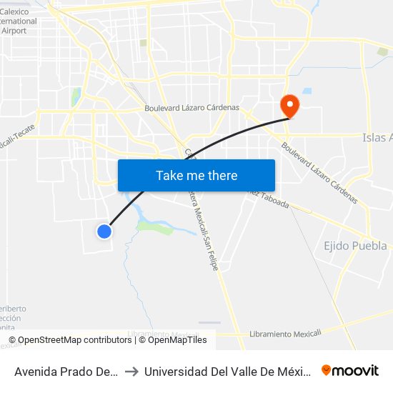 Avenida Prado Del Rey / Estella to Universidad Del Valle De México - Campus Mexicali map