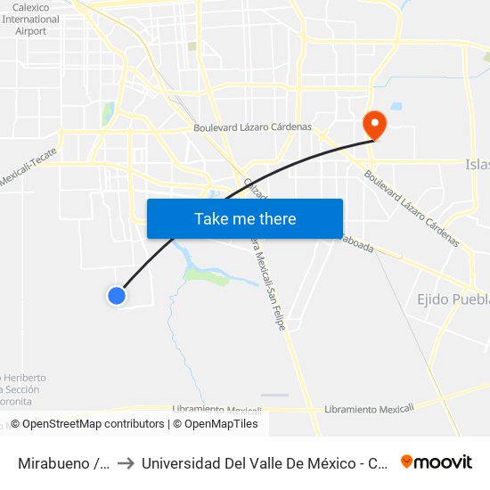 Mirabueno / Ferrol to Universidad Del Valle De México - Campus Mexicali map