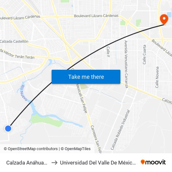 Calzada Anáhuac / Capileiro to Universidad Del Valle De México - Campus Mexicali map