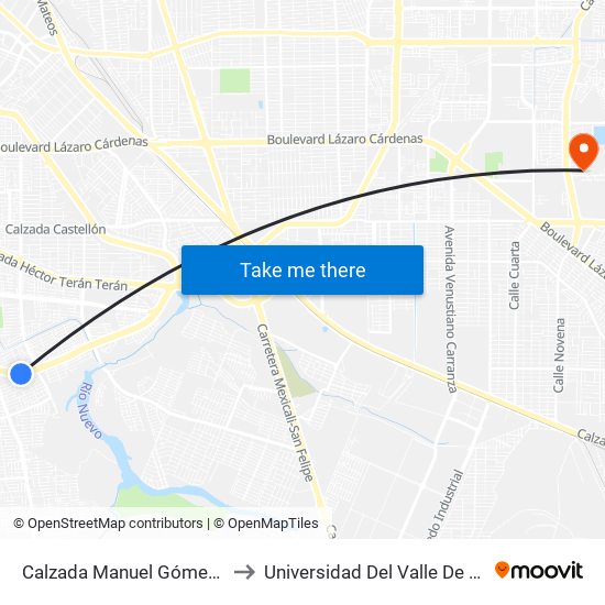 Calzada Manuel Gómez Morín / Laguna Viesca to Universidad Del Valle De México - Campus Mexicali map