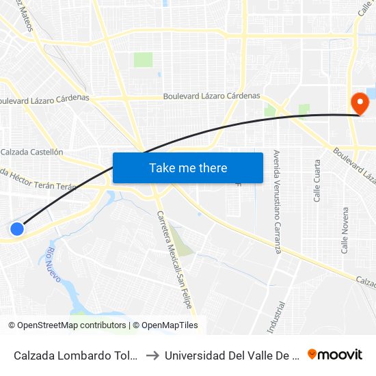 Calzada Lombardo Toledano / Catanzaro Norte to Universidad Del Valle De México - Campus Mexicali map