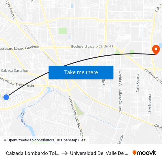 Calzada Lombardo Toledano / Juventud 2000 to Universidad Del Valle De México - Campus Mexicali map