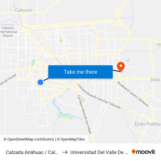 Calzada Anáhuac / Calzada Héctor Terán Terán to Universidad Del Valle De México - Campus Mexicali map