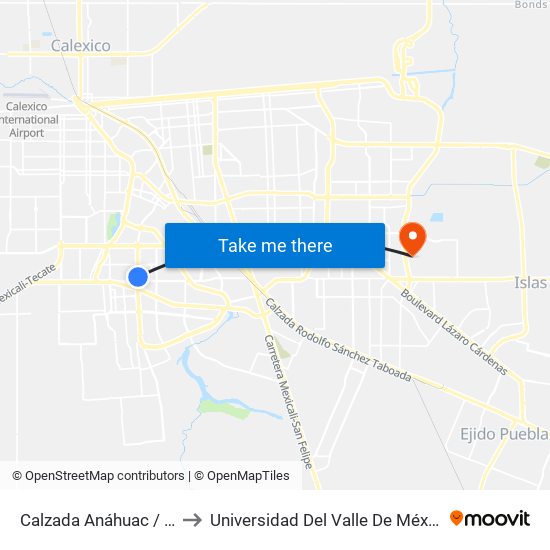 Calzada Anáhuac / Angel Vásquez to Universidad Del Valle De México - Campus Mexicali map