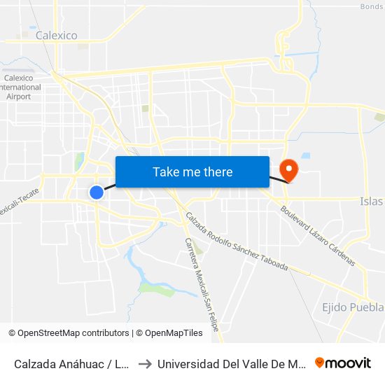 Calzada Anáhuac / Leobardo De La Cruz to Universidad Del Valle De México - Campus Mexicali map