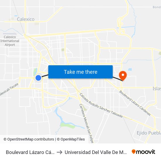 Boulevard Lázaro Cárdenas / Bal-Cach to Universidad Del Valle De México - Campus Mexicali map