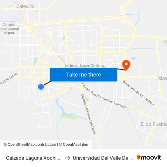 Calzada Laguna Xochimilco / Reino De Navarra to Universidad Del Valle De México - Campus Mexicali map