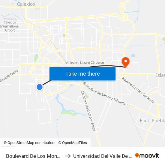 Boulevard De Los Monarcas / Leonardo Da Vinci to Universidad Del Valle De México - Campus Mexicali map