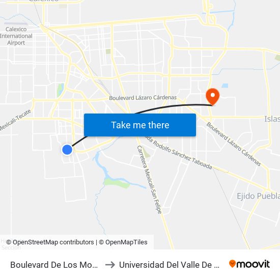 Boulevard De Los Monarcas / Gómez Morín to Universidad Del Valle De México - Campus Mexicali map
