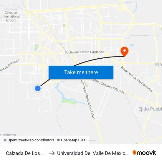 Calzada De Los Reyes / Utiel to Universidad Del Valle De México - Campus Mexicali map