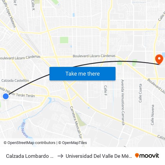 Calzada Lombardo Toledano / Coapa to Universidad Del Valle De México - Campus Mexicali map