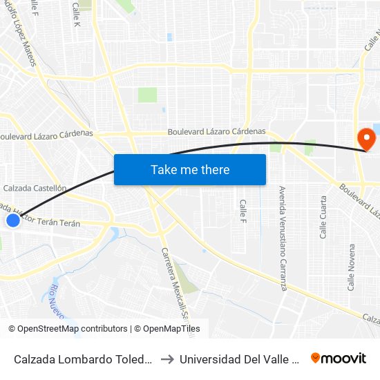 Calzada Lombardo Toledano / Avenida Hacienda Del Real to Universidad Del Valle De México - Campus Mexicali map