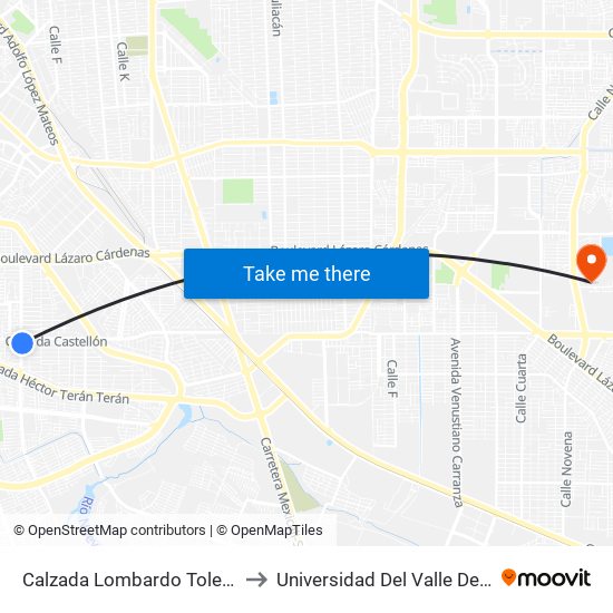 Calzada Lombardo Toledano / Avenida José Rubio to Universidad Del Valle De México - Campus Mexicali map