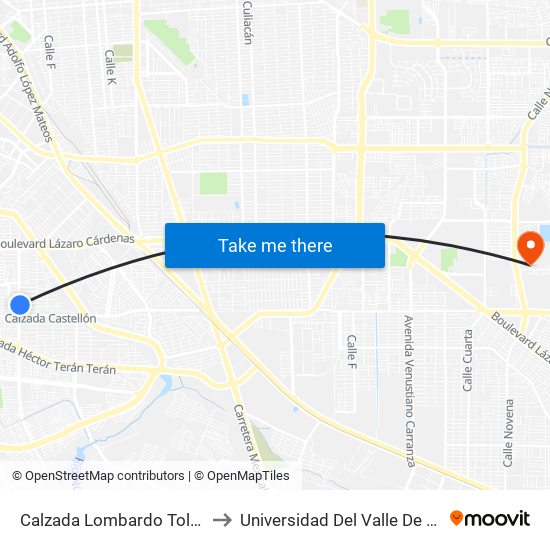 Calzada Lombardo Toledano / Avenida Gerona to Universidad Del Valle De México - Campus Mexicali map