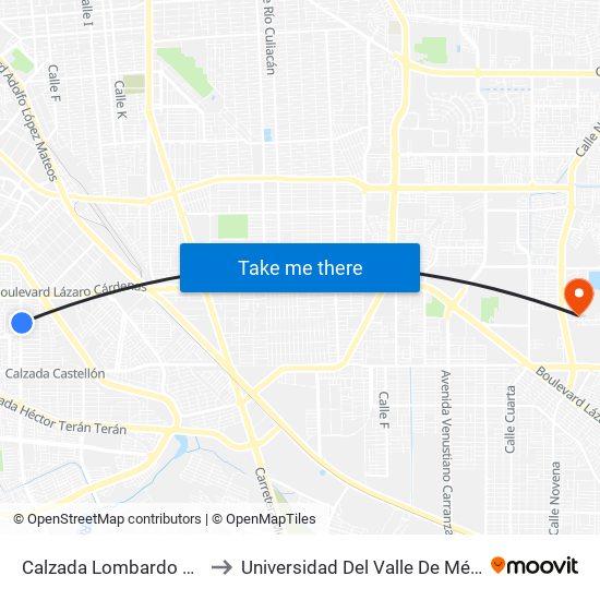 Calzada Lombardo Toledano / Orozco to Universidad Del Valle De México - Campus Mexicali map