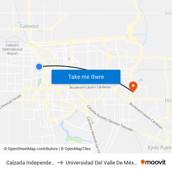 Calzada Independencia / Alvarado to Universidad Del Valle De México - Campus Mexicali map