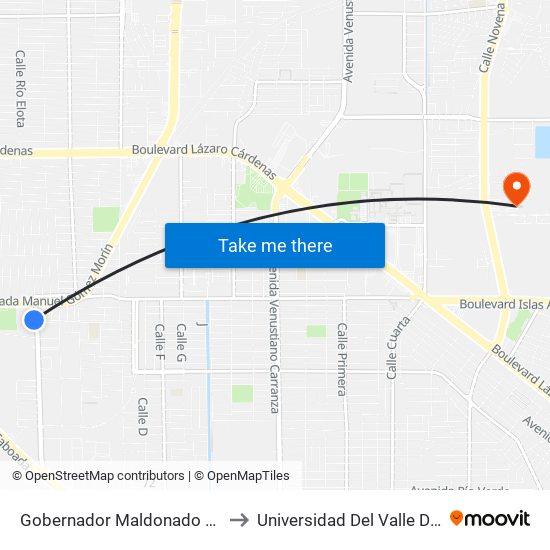 Gobernador Maldonado / Avenida Presa López Zamora to Universidad Del Valle De México - Campus Mexicali map