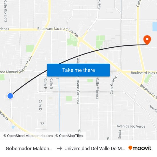 Gobernador Maldonado / Presa Becerra to Universidad Del Valle De México - Campus Mexicali map