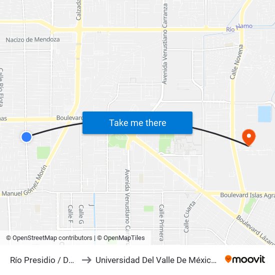 Río Presidio / Del Congreso to Universidad Del Valle De México - Campus Mexicali map