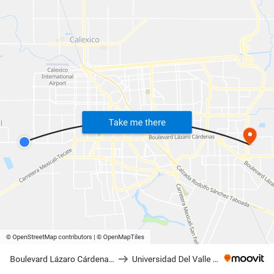 Boulevard Lázaro Cárdenas / Calzada Juan Bautista De Anza to Universidad Del Valle De México - Campus Mexicali map