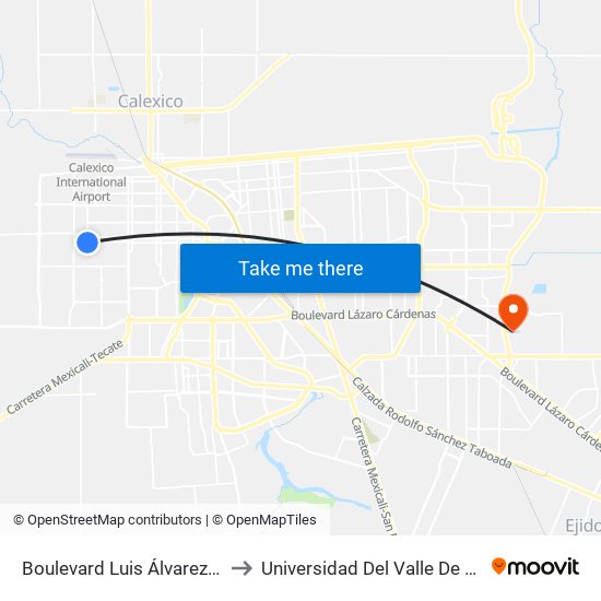 Boulevard Luis Álvarez / Avenida Tierra Blanca to Universidad Del Valle De México - Campus Mexicali map