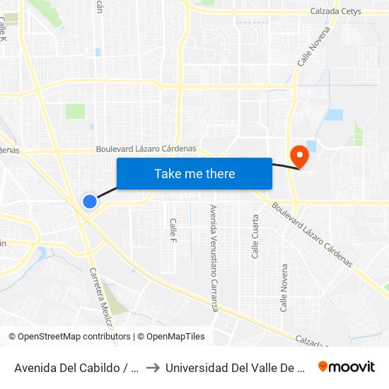 Avenida Del Cabildo / Gobernador González to Universidad Del Valle De México - Campus Mexicali map