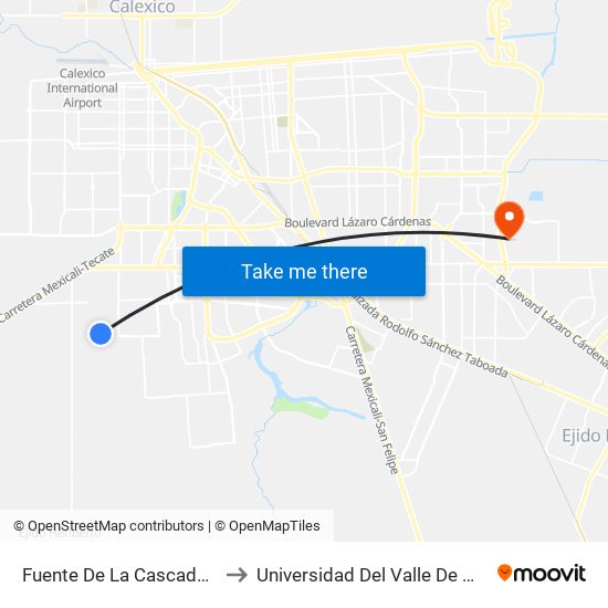 Fuente De La Cascada / Fuente De Medusa to Universidad Del Valle De México - Campus Mexicali map