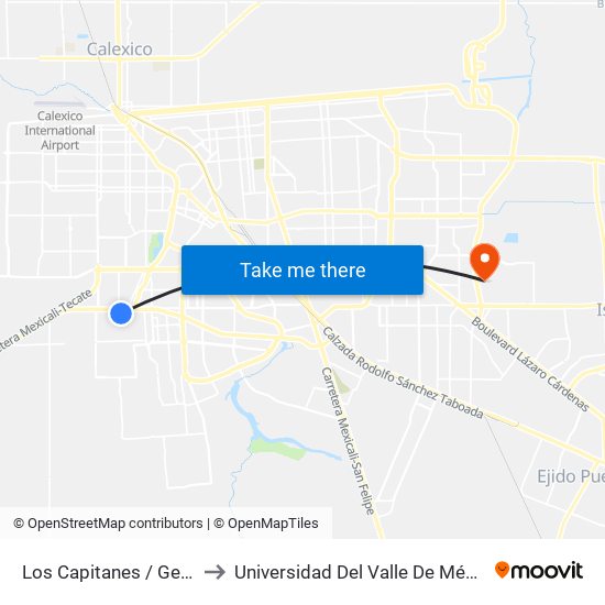 Los Capitanes / General Argumedo to Universidad Del Valle De México - Campus Mexicali map