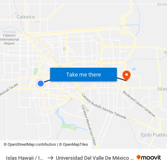 Islas Hawaii / Isla Cedros to Universidad Del Valle De México - Campus Mexicali map