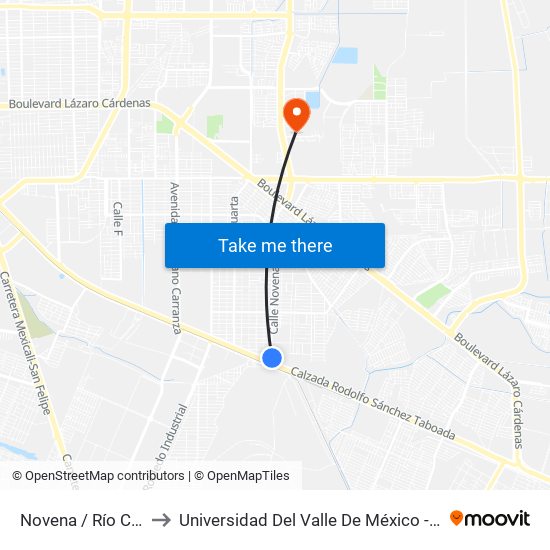 Novena / Río Candelaria to Universidad Del Valle De México - Campus Mexicali map