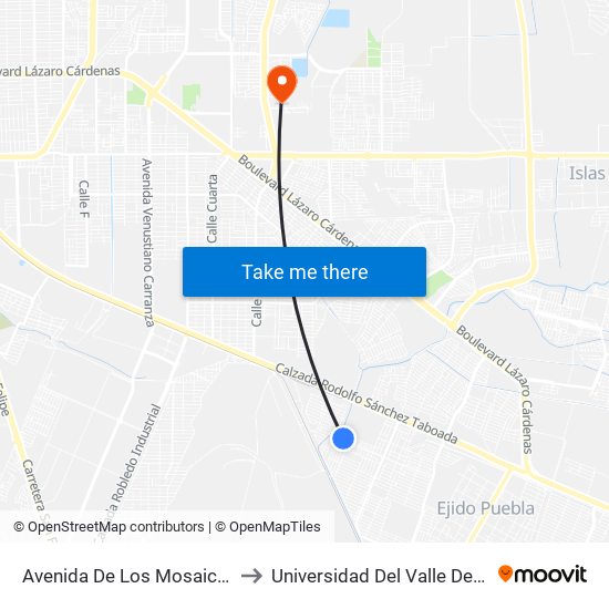 Avenida De Los Mosaicos / Calle De Los Azulejos to Universidad Del Valle De México - Campus Mexicali map