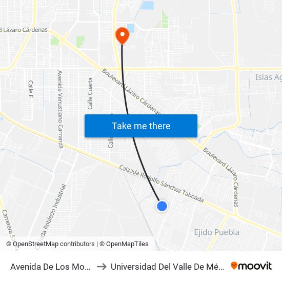 Avenida De Los Mosaicos / Lagunas to Universidad Del Valle De México - Campus Mexicali map