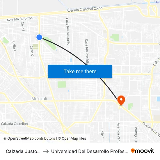Calzada Justo Sierra, 950_1 to Universidad Del Desarrollo Profesional S.C. (Unidad Mexicali) map