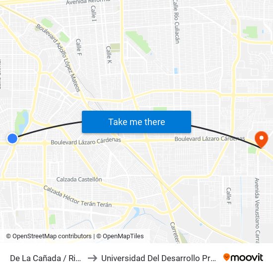 De La Cañada / Rinconada Del Bosque to Universidad Del Desarrollo Profesional S.C. (Unidad Mexicali) map
