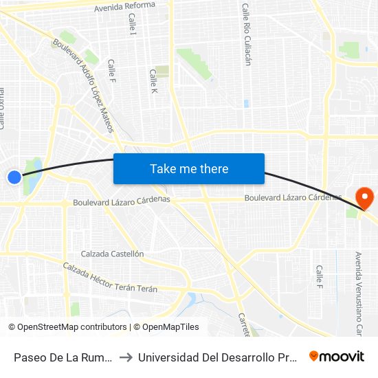 Paseo De La Rumorosa / Del Arcoiris to Universidad Del Desarrollo Profesional S.C. (Unidad Mexicali) map