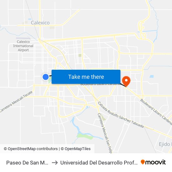 Paseo De San Marcos / De La Luz to Universidad Del Desarrollo Profesional S.C. (Unidad Mexicali) map