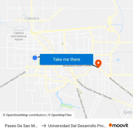 Paseo De San Marcos / De La Lluvia to Universidad Del Desarrollo Profesional S.C. (Unidad Mexicali) map