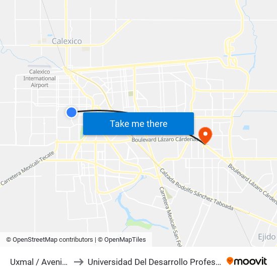 Uxmal / Avenida Chihuahua to Universidad Del Desarrollo Profesional S.C. (Unidad Mexicali) map