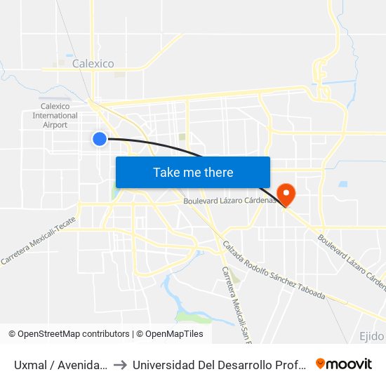 Uxmal / Avenida San Luis Potosí to Universidad Del Desarrollo Profesional S.C. (Unidad Mexicali) map