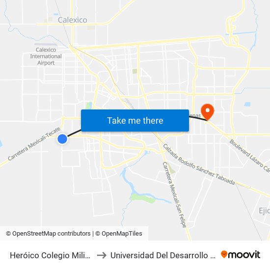 Heróico Colegio Militar / Francisco Moctezuma to Universidad Del Desarrollo Profesional S.C. (Unidad Mexicali) map