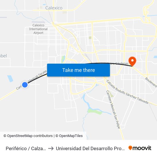 Periférico / Calzada Esteban Cantú to Universidad Del Desarrollo Profesional S.C. (Unidad Mexicali) map