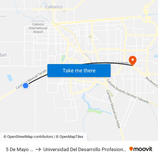 5 De Mayo / Tercera to Universidad Del Desarrollo Profesional S.C. (Unidad Mexicali) map