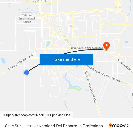 Calle Sur / Jarilla to Universidad Del Desarrollo Profesional S.C. (Unidad Mexicali) map