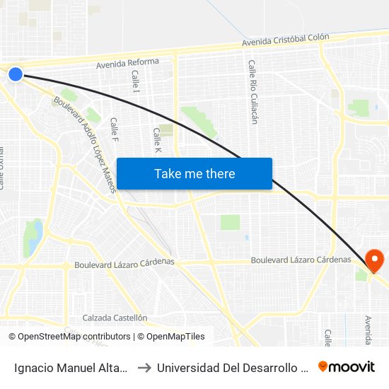 Ignacio Manuel Altamirano / Avenida Reforma to Universidad Del Desarrollo Profesional S.C. (Unidad Mexicali) map