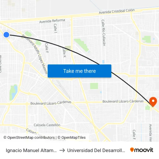 Ignacio Manuel Altamirano / Avenida Pedro Moreno to Universidad Del Desarrollo Profesional S.C. (Unidad Mexicali) map