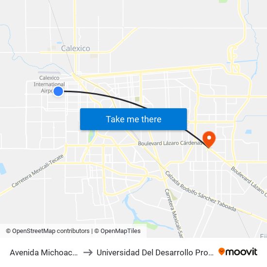 Avenida Michoacán / Mar De Cortez to Universidad Del Desarrollo Profesional S.C. (Unidad Mexicali) map