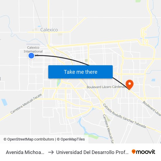 Avenida Michoacán / Santa María to Universidad Del Desarrollo Profesional S.C. (Unidad Mexicali) map